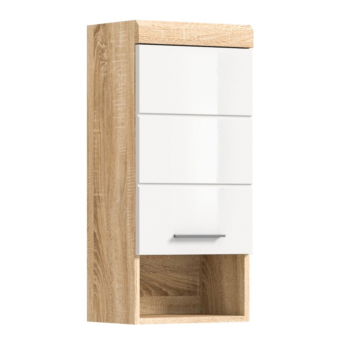 Mezza colonna da bagno RIDLEY - 1 porta e 1 nicchia - Bianco e rovere chiaro 