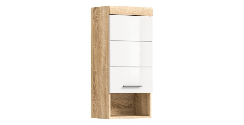 Media columna para baño RIDLEY – 1 puerta y 1 nicho – Blanco y roble claro 