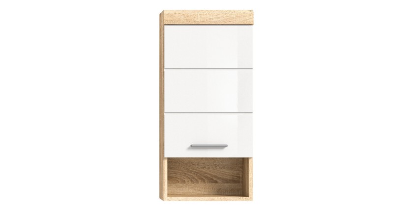 Media columna para baño RIDLEY – 1 puerta y 1 nicho – Blanco y roble claro 