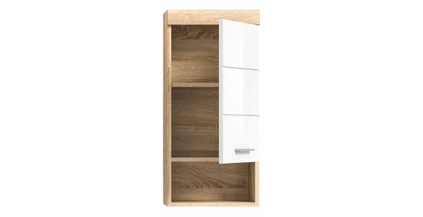 Media columna para baño RIDLEY – 1 puerta y 1 nicho – Blanco y roble claro 