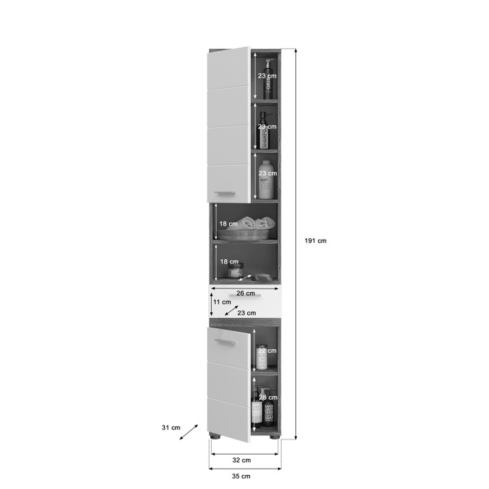 Conjunto de muebles de baño WILLIAM – Gris oscuro y blanco – 160x191x34 cm 