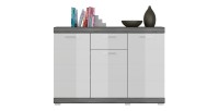 Buffet SCOTT – 3 portes et 1 tiroir – Gris foncé et blanc – 120x85x37 cm 