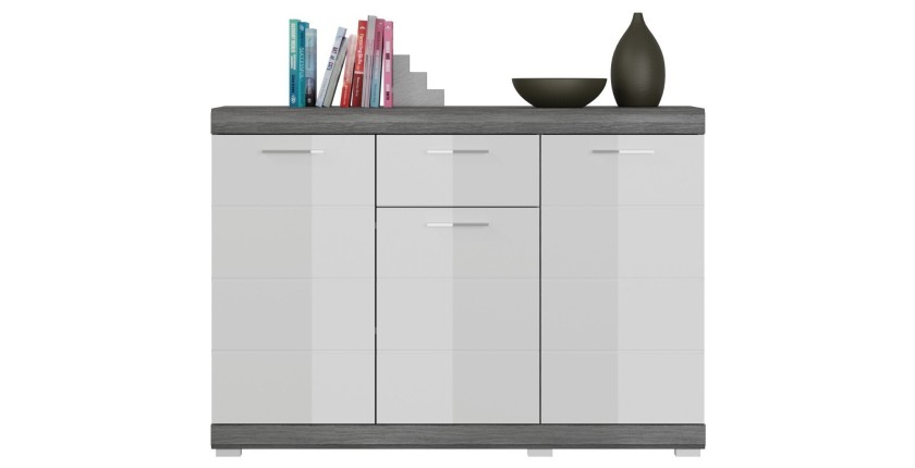 Buffet SCOTT – 3 portes et 1 tiroir – Gris foncé et blanc – 120x85x37 cm 