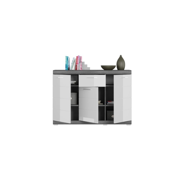 Credenza SCOTT – 3 ante e 1 cassetto – Grigio scuro e bianco – 120x85x37 cm 