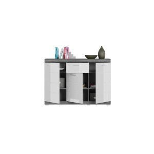 Buffet SCOTT – 3 portes et 1 tiroir – Gris foncé et blanc – 120x85x37 cm 
