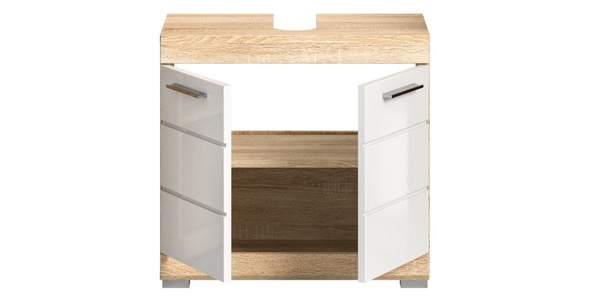 Meuble sous vasque RIDLEY – 2 portes – Blanc et chêne clair 