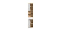 Colonna da bagno RIDLEY - 2 porte, 1 cassetto e 2 nicchie visibili - Bianco e rovere chiaro 