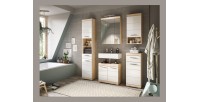 Media columna para baño RIDLEY – 1 puerta y 1 nicho – Blanco y roble claro 