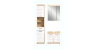 Ensemble de meubles de salle de bain RIDLEY – Meuble sous vasque, colonne et rangement avec miroir – Blanc et chêne clair 
