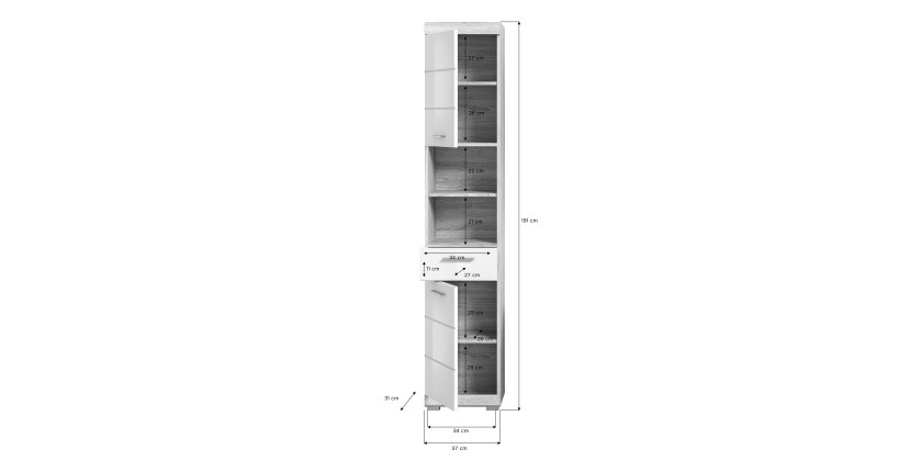 Ensemble de meubles de salle de bain RIDLEY – Meuble sous vasque, colonne et rangement avec miroir – Blanc et chêne clair 