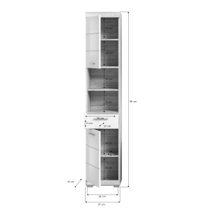 Ensemble de meubles de salle de bain RIDLEY – Meuble sous vasque, colonne et rangement avec miroir – Blanc et chêne clair 