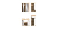 Ensemble de meubles de salle de bain RIDLEY – Meuble sous vasque, rangement miroir, 2 demi colonnes – Blanc et chêne clair 