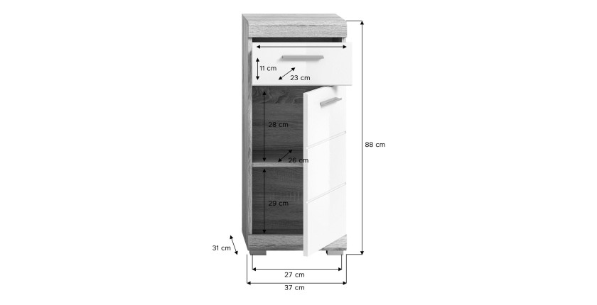 Ensemble de meubles de salle de bain RIDLEY – Meuble sous vasque, rangement miroir, 2 demi colonnes – Blanc et chêne clair 