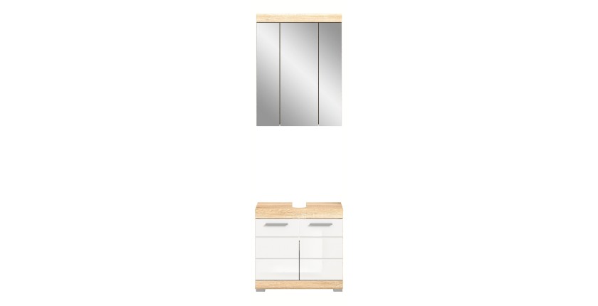 Ensemble de meubles de salle de bain RIDLEY – Meuble sous vasque et rangement miroir – Blanc et chêne clair 