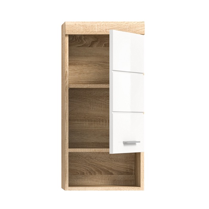 Demi-colonne de salle de bain LEWOTO – 1 porte et 1 niche – Blanc et chêne clair 