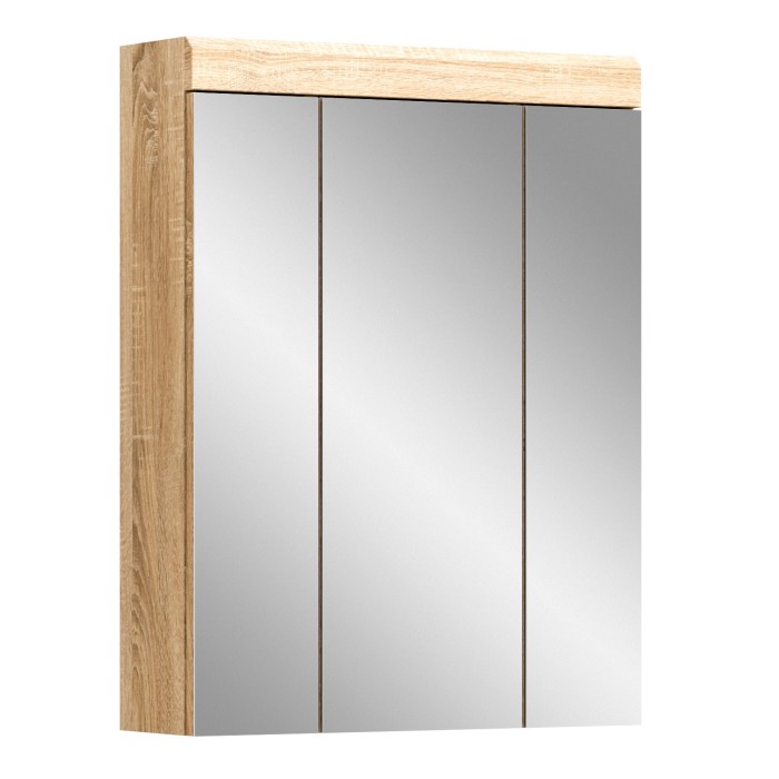 Armoire de rangement avec miroirs LEWOTO – Blanc et chêne – 60x79x18 cm 