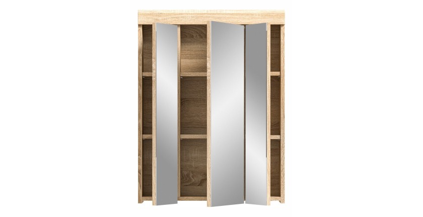 Armoire de rangement avec miroirs LEWOTO – Blanc et chêne – 60x79x18 cm 