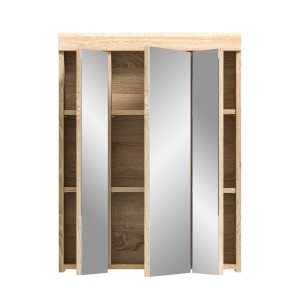 Armoire de rangement avec miroirs LEWOTO – Blanc et chêne – 60x79x18 cm 