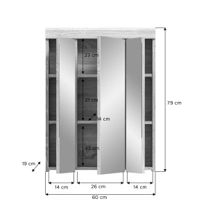 Armoire de rangement avec miroirs LEWOTO – Blanc et chêne – 60x79x18 cm 
