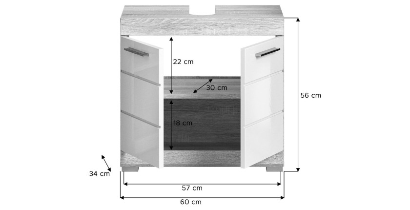 Ensemble de salle de bain : 1 meuble sous vasque, 1 armoire avec miroir et 2 demi colonne 