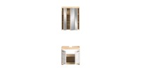 Ensemble de salle de bain LEWOTO – Meuble sous vasque et armoire avec miroir – Blanc et chêne 