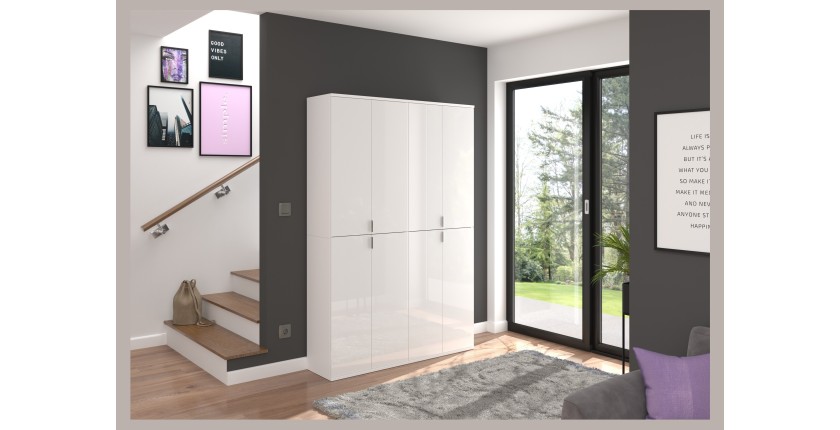 Armoire 8 portes BODITE – Rangement spacieux en blanc laqué 