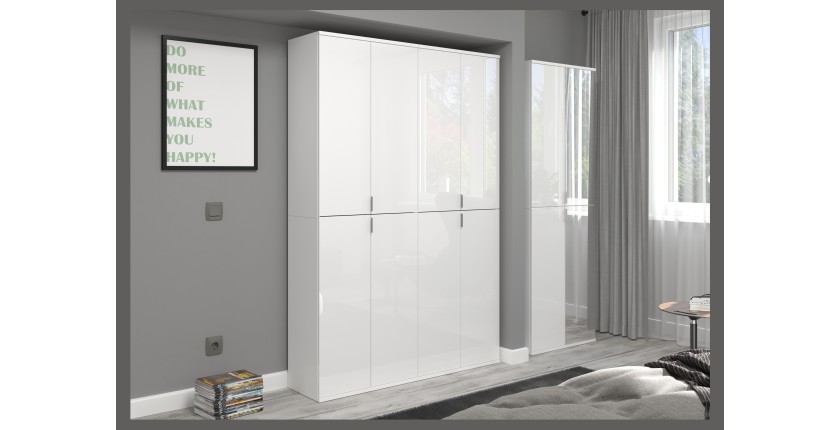 Armoire 8 portes BODITE – Rangement spacieux en blanc laqué 