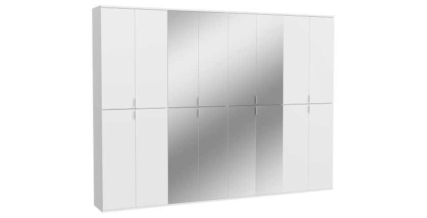 Armoire 16 portes BODITE – 8 portes avec miroirs – Blanc laqué 