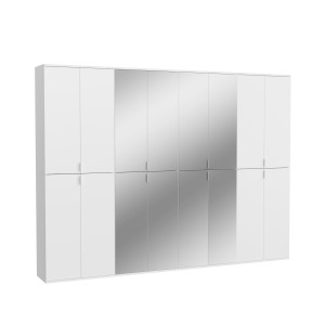 Armoire 16 portes BODITE – 8 portes avec miroirs – Blanc laqué 