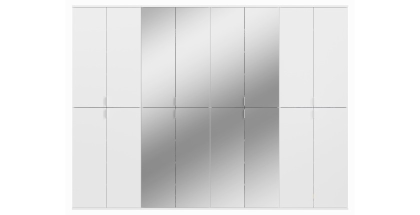 Armoire 16 portes BODITE – 8 portes avec miroirs – Blanc laqué 