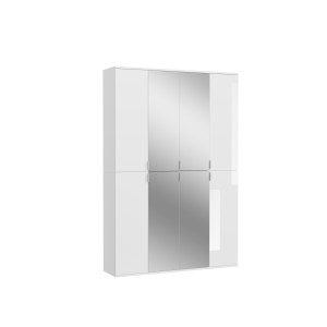 Armoire 8 portes BODITE – 4 portes avec miroirs – Blanc laqué 