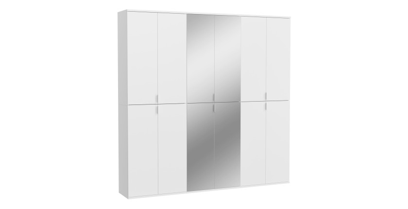 Armoire 12 portes BODITE – 4 portes avec miroirs – Blanc laqué 