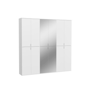 Armoire 12 portes BODITE – 4 portes avec miroirs – Blanc laqué 