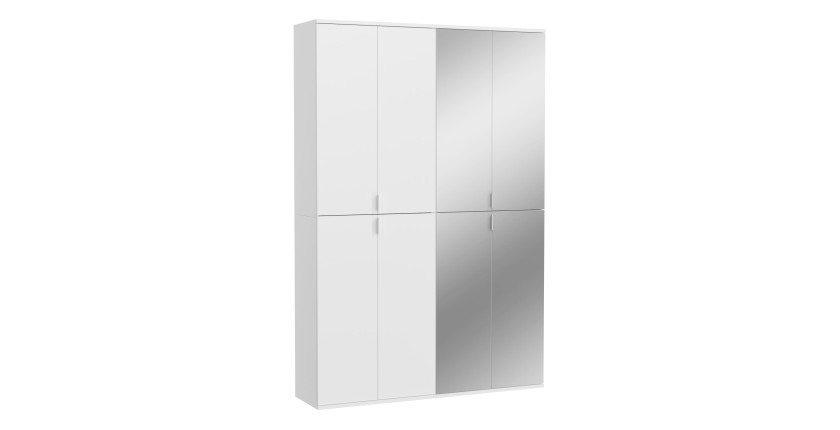 Armoire de rangement 8 portes BODITE – Blanc laqué – 4 portes avec miroirs 