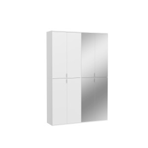 Armoire de rangement 8 portes BODITE – Blanc laqué – 4 portes avec miroirs 