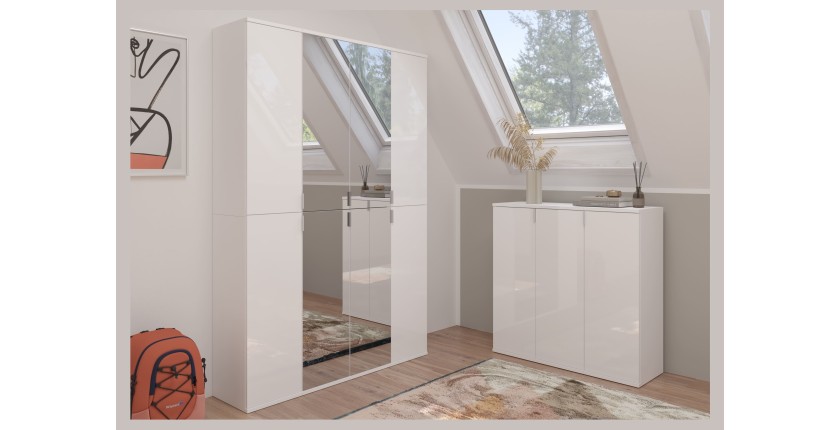 Buffet BODITE – 4 portes – Blanc laqué – Design moderne 