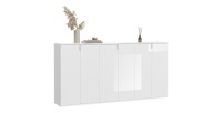 Buffet BODITE – 6 portes – Blanc laqué – Grand meuble de rangement 