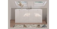 Buffet BODITE – 6 portes – Blanc laqué – Grand meuble de rangement 