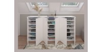 Buffet BODITE – 6 portes – Blanc laqué – Grand meuble de rangement 