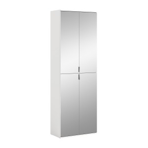 Armoire de rangement BODITE – 4 portes avec miroirs – Blanc laqué – Élégance et luminosité 