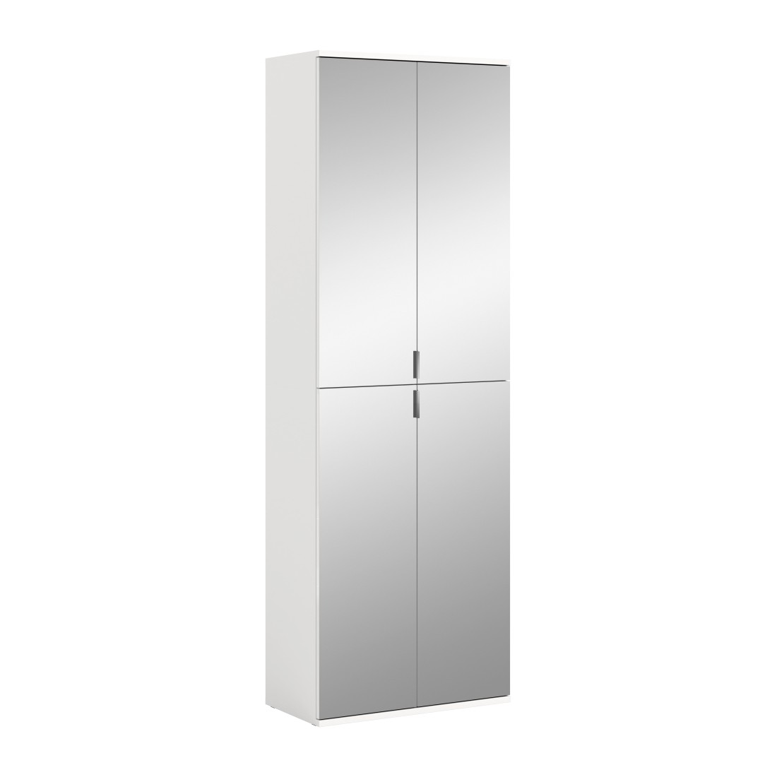 Armoire de rangement BODITE – 4 portes avec miroirs – Blanc laqué – Élégance et luminosité 