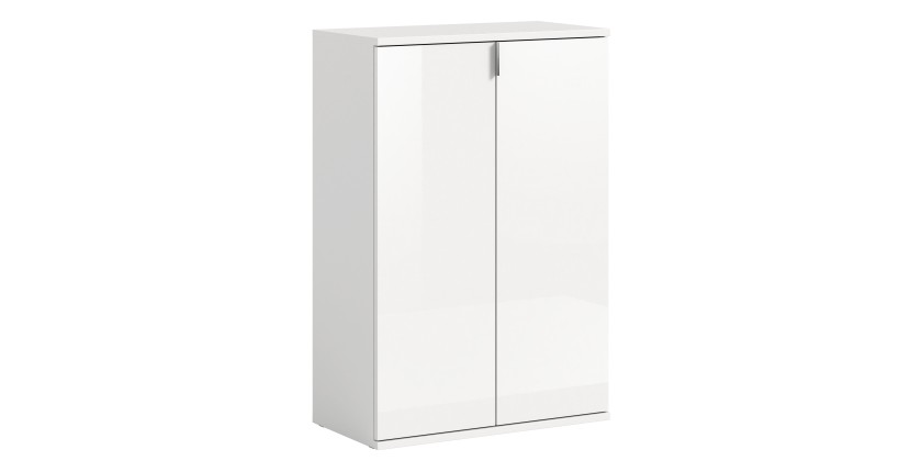 Meuble de rangement BODITE – 2 portes – Blanc laqué – Compact et pratique 