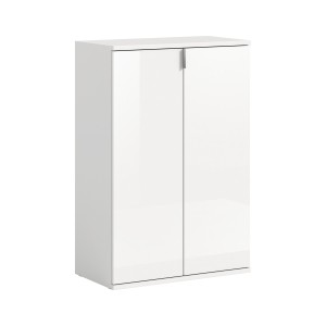 Meuble de rangement BODITE – 2 portes – Blanc laqué – Compact et pratique 