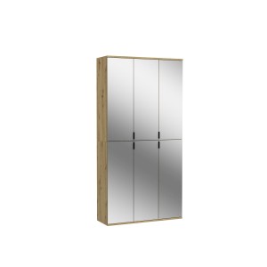 Armoire de rangement BODITE – 6 portes avec miroirs – Chêne clair – Élégance et fonctionnalité 