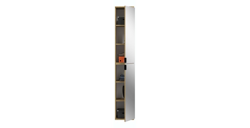 Armoire de rangement BODITE – 6 portes avec miroirs – Chêne clair – Élégance et fonctionnalité 
