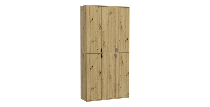Armoire de rangement BODITE – 6 portes – Chêne clair – Style classique et spacieux 