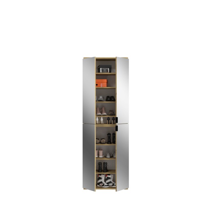 Armoire de rangement BODITE – 6 portes – Chêne clair – Style classique et spacieux 