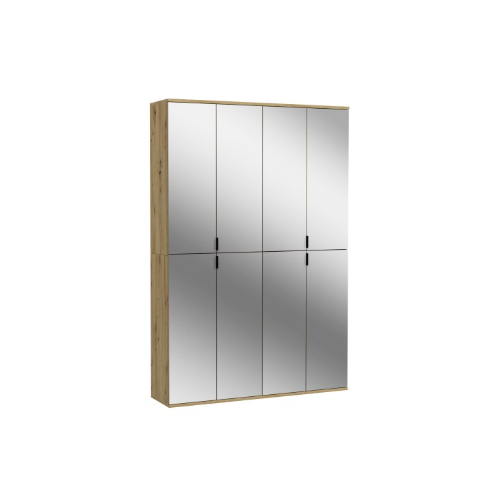 Armoire de rangement BODITE – 8 portes avec miroirs – Chêne clair – Élégance et fonctionnalité 