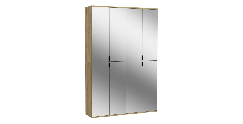 Armoire de rangement BODITE – 8 portes avec miroirs – Chêne clair – Élégance et fonctionnalité 