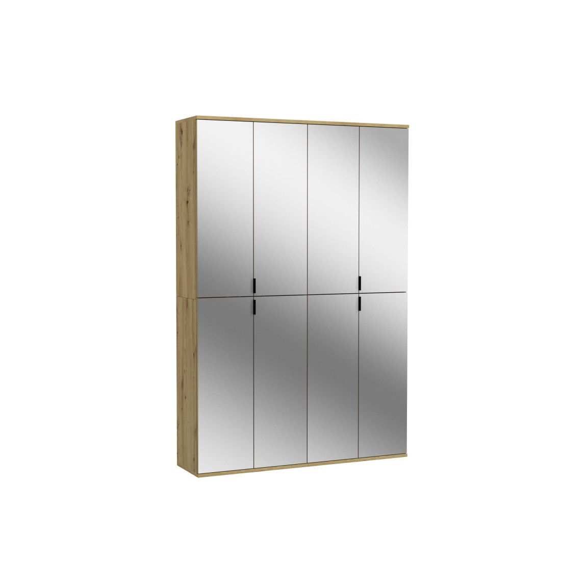 Armoire de rangement BODITE – 8 portes avec miroirs – Chêne clair – Élégance et fonctionnalité 